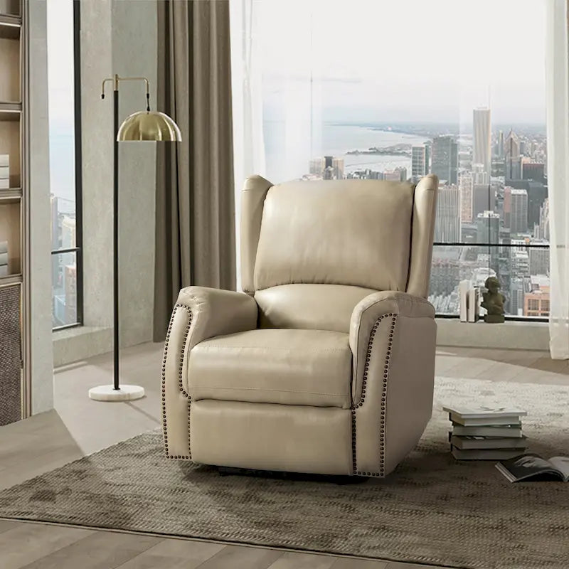 Genuine Leather Power Recliner with USB Port and Wingback Design