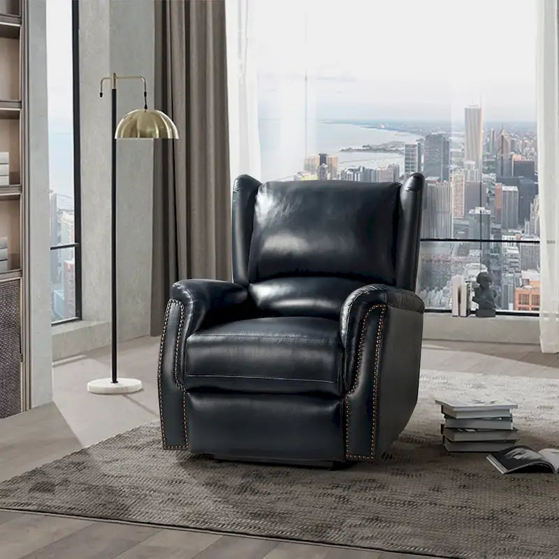 Genuine Leather Power Recliner with USB Port and Wingback Design