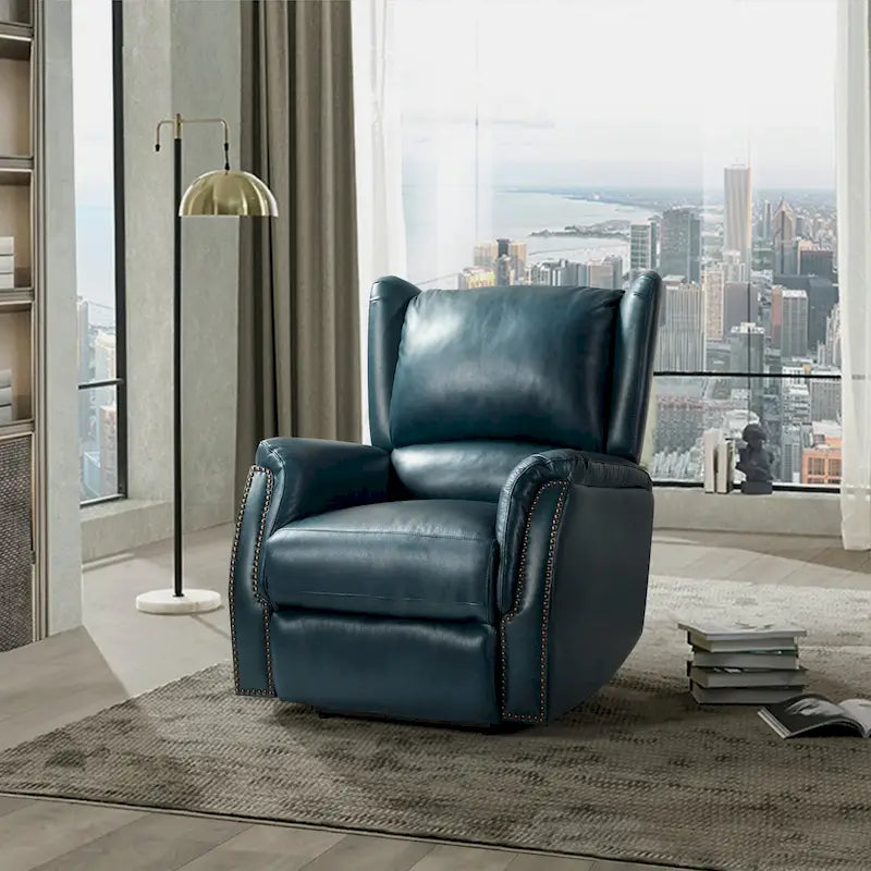 Genuine Leather Power Recliner with USB Port and Wingback Design