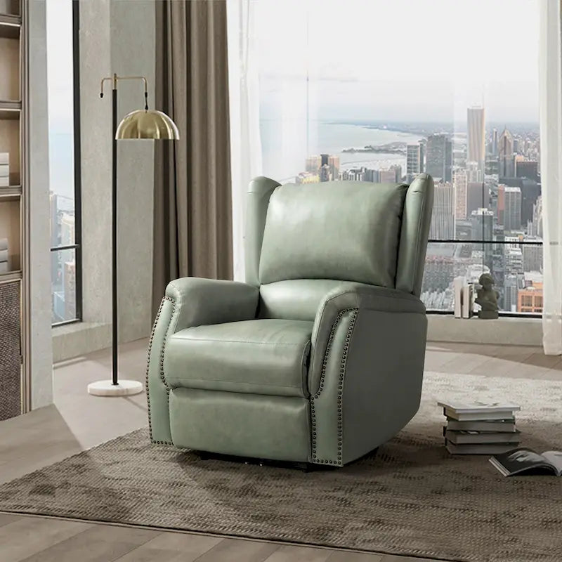 Genuine Leather Power Recliner with USB Port and Wingback Design