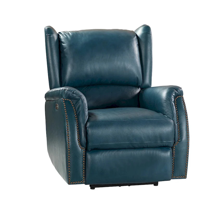 Genuine Leather Power Recliner with USB Port and Wingback Design