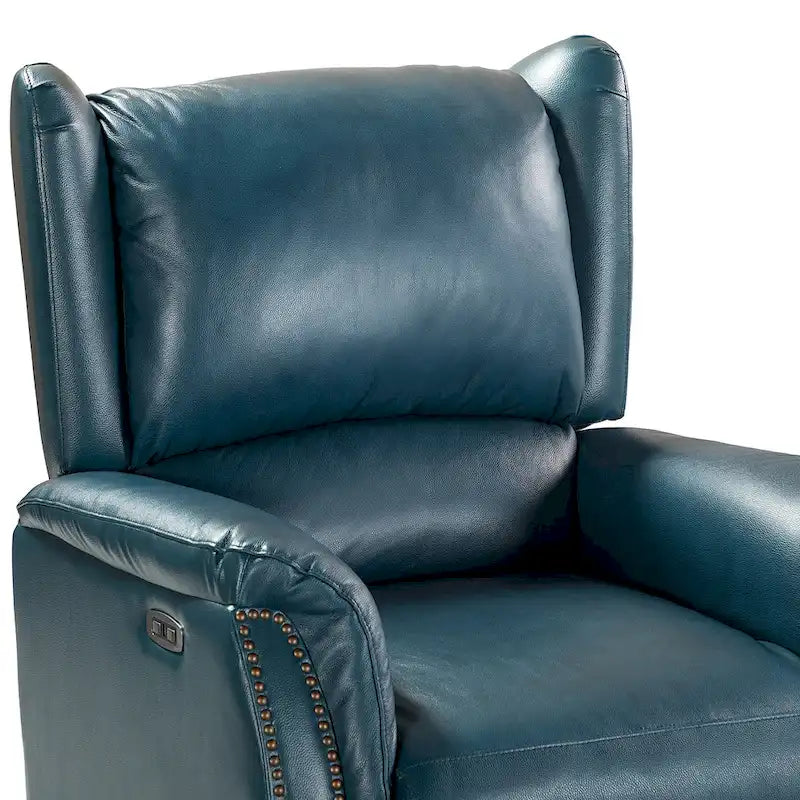 Genuine Leather Power Recliner with USB Port and Wingback Design