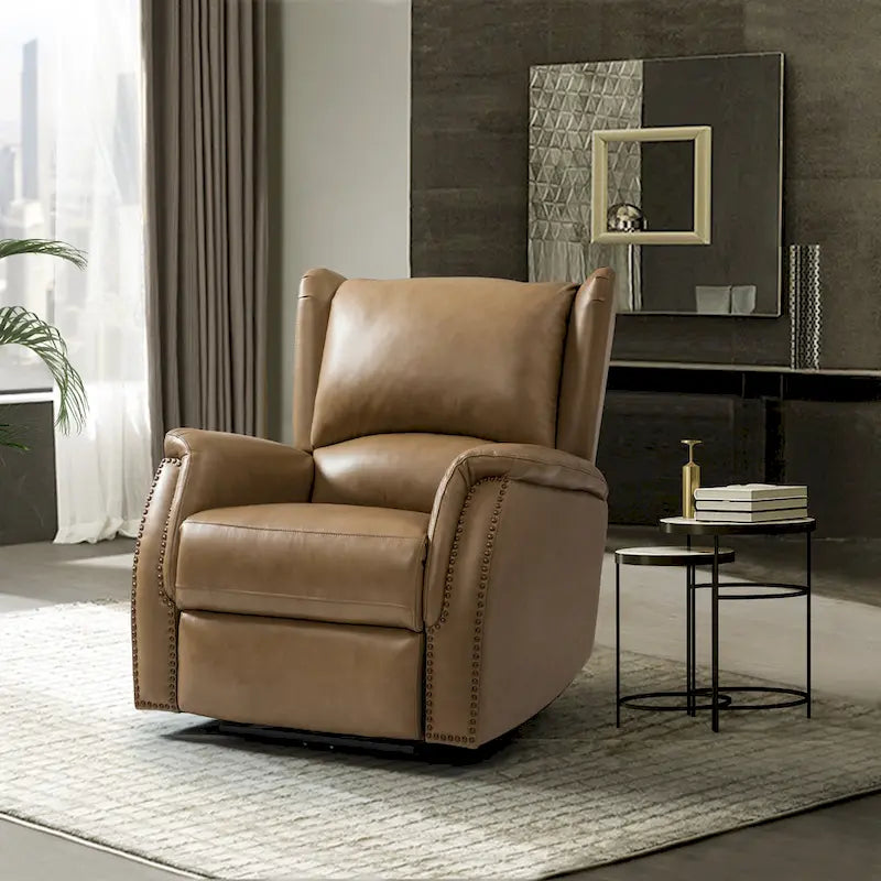 Genuine Leather Power Recliner with USB Port and Wingback Design