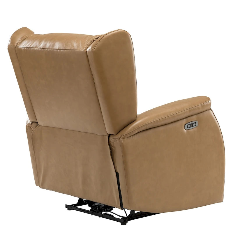 Genuine Leather Power Recliner with USB Port and Wingback Design