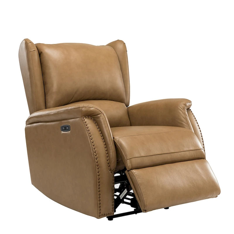 Genuine Leather Power Recliner with USB Port and Wingback Design