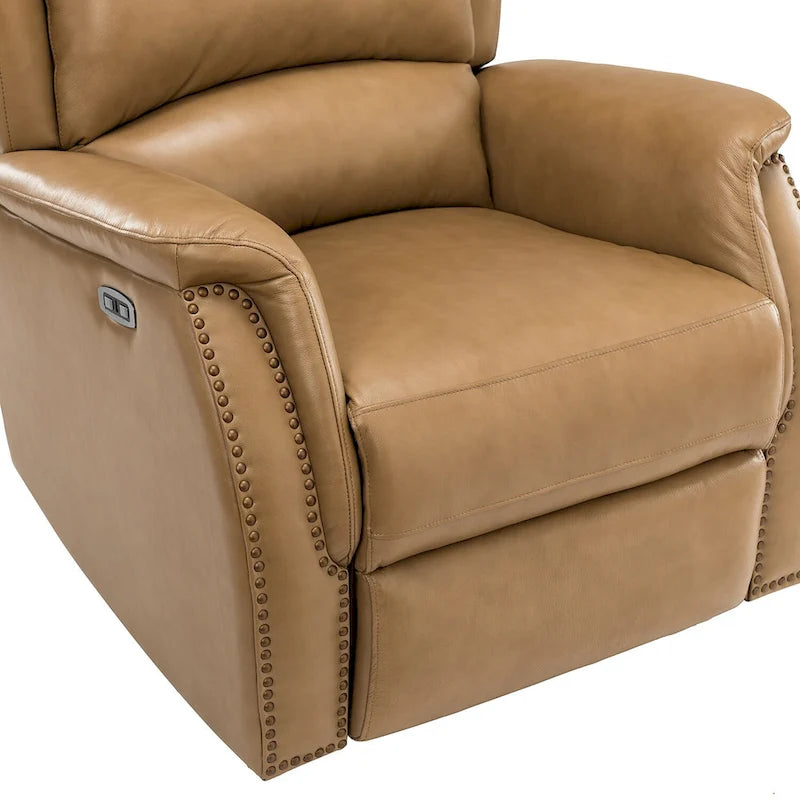 Genuine Leather Power Recliner with USB Port and Wingback Design