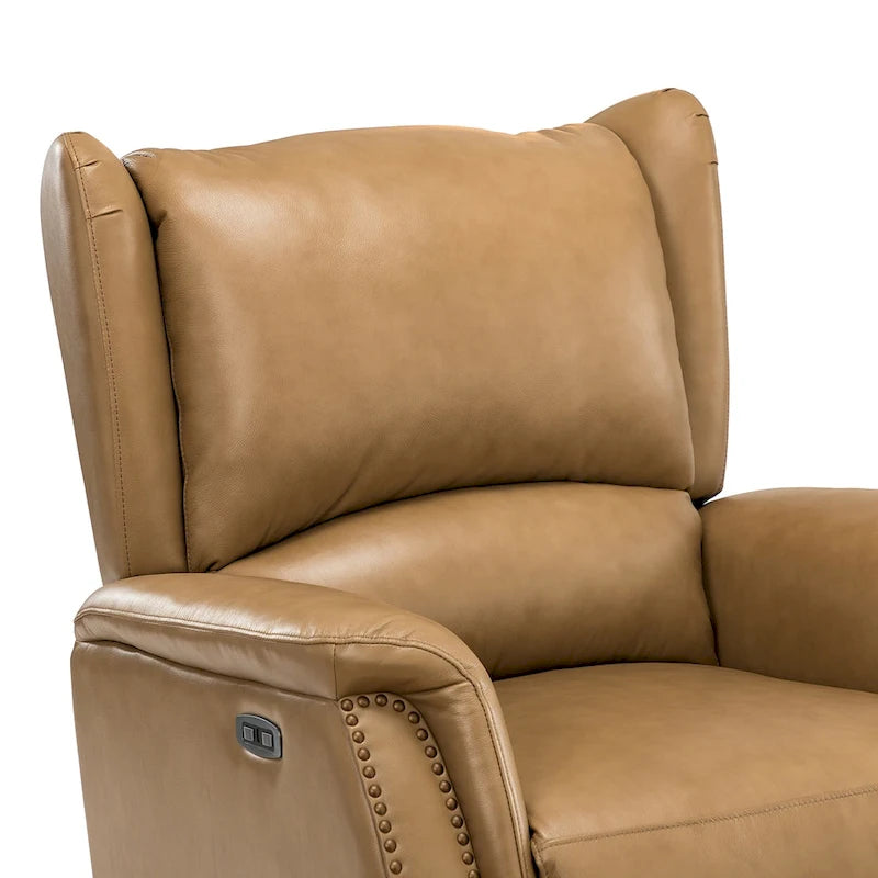 Genuine Leather Power Recliner with USB Port and Wingback Design