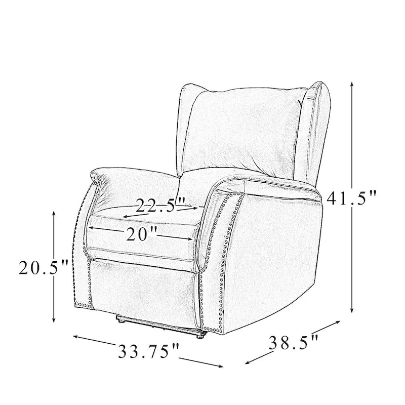 Genuine Leather Power Recliner with USB Port and Wingback Design