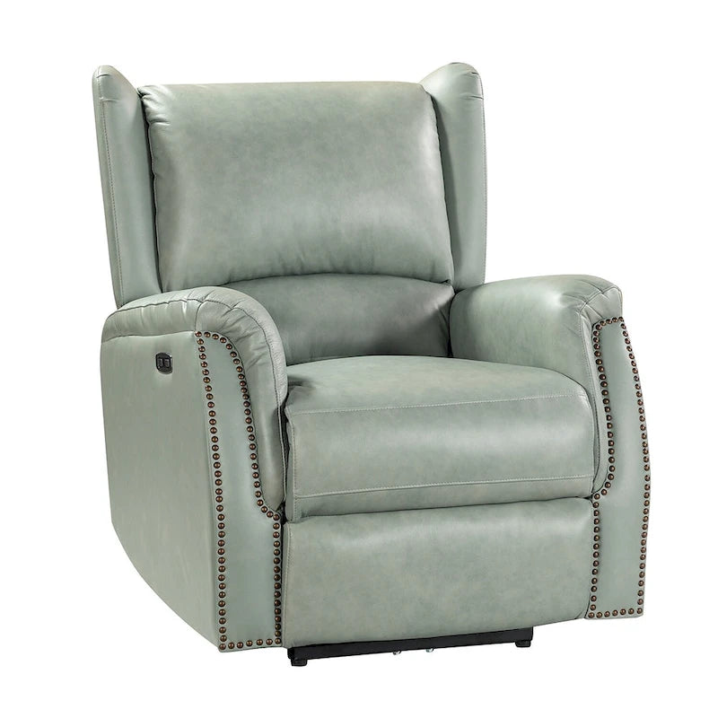 Genuine Leather Power Recliner with USB Port and Wingback Design