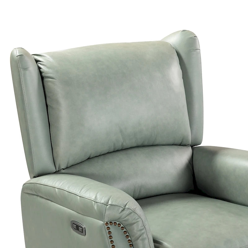 Genuine Leather Power Recliner with USB Port and Wingback Design