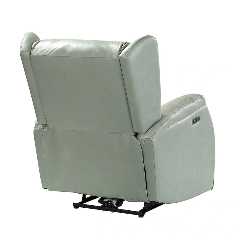 Genuine Leather Power Recliner with USB Port and Wingback Design