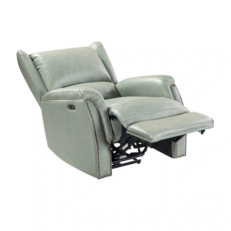Genuine Leather Power Recliner with USB Port and Wingback Design
