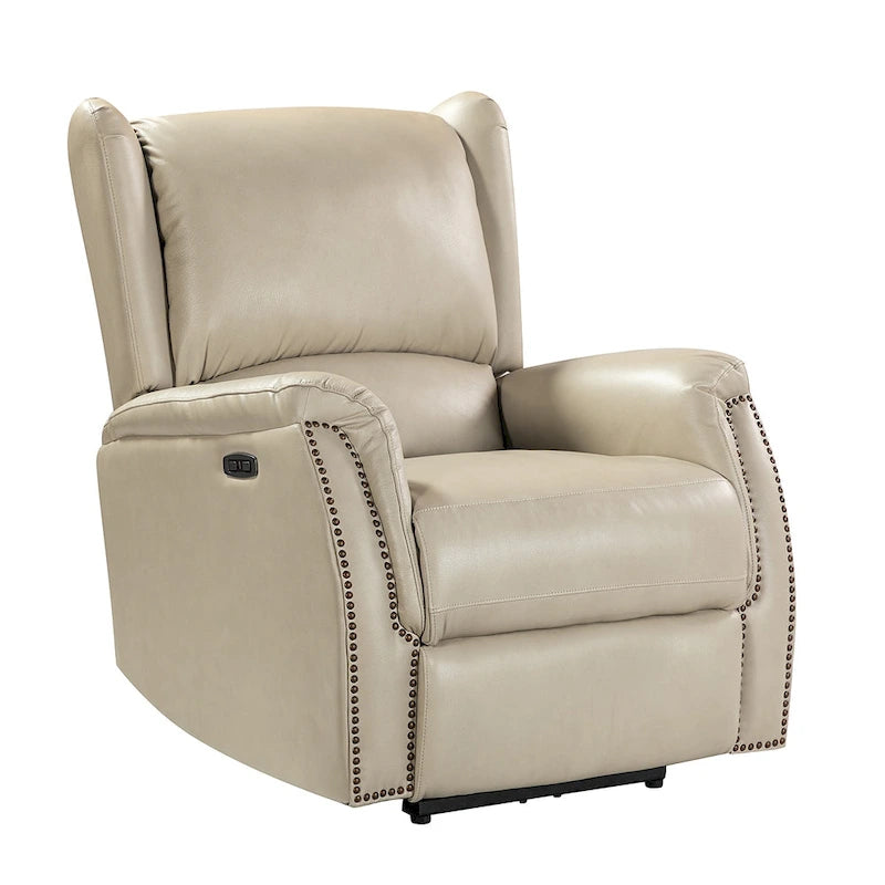 Genuine Leather Power Recliner with USB Port and Wingback Design
