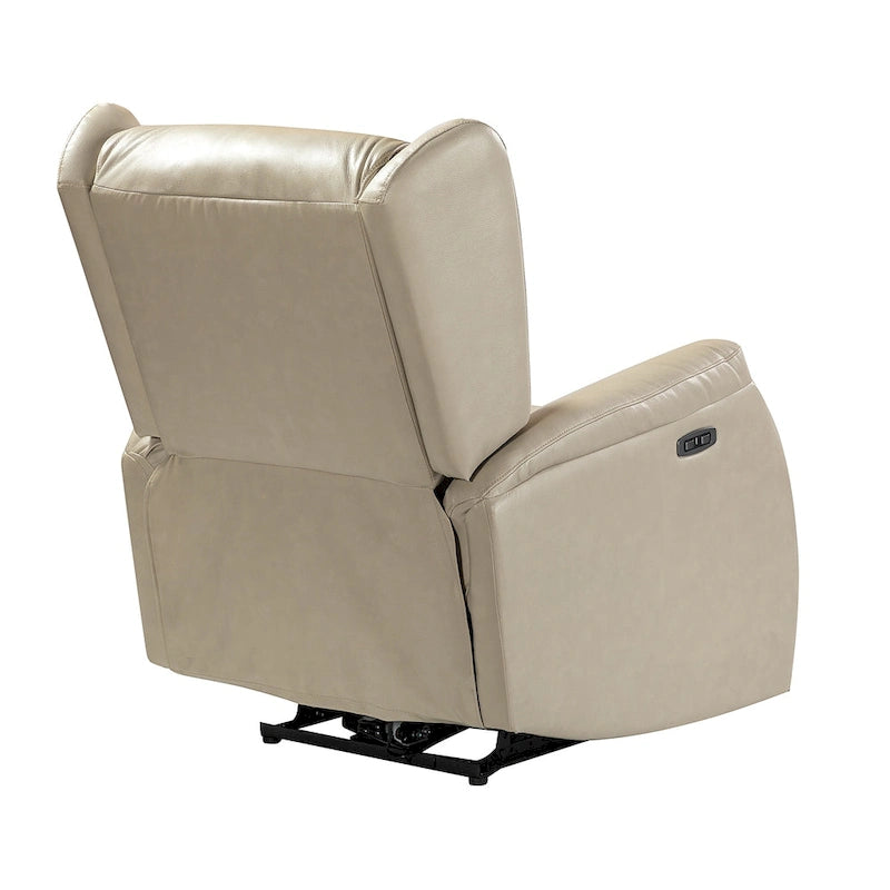 Genuine Leather Power Recliner with USB Port and Wingback Design
