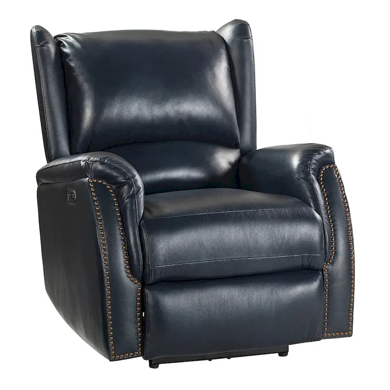Genuine Leather Power Recliner with USB Port and Wingback Design