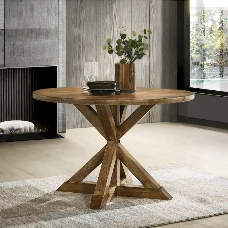 Round Cross-Buck Base Dining Table - 47.25 Diameter