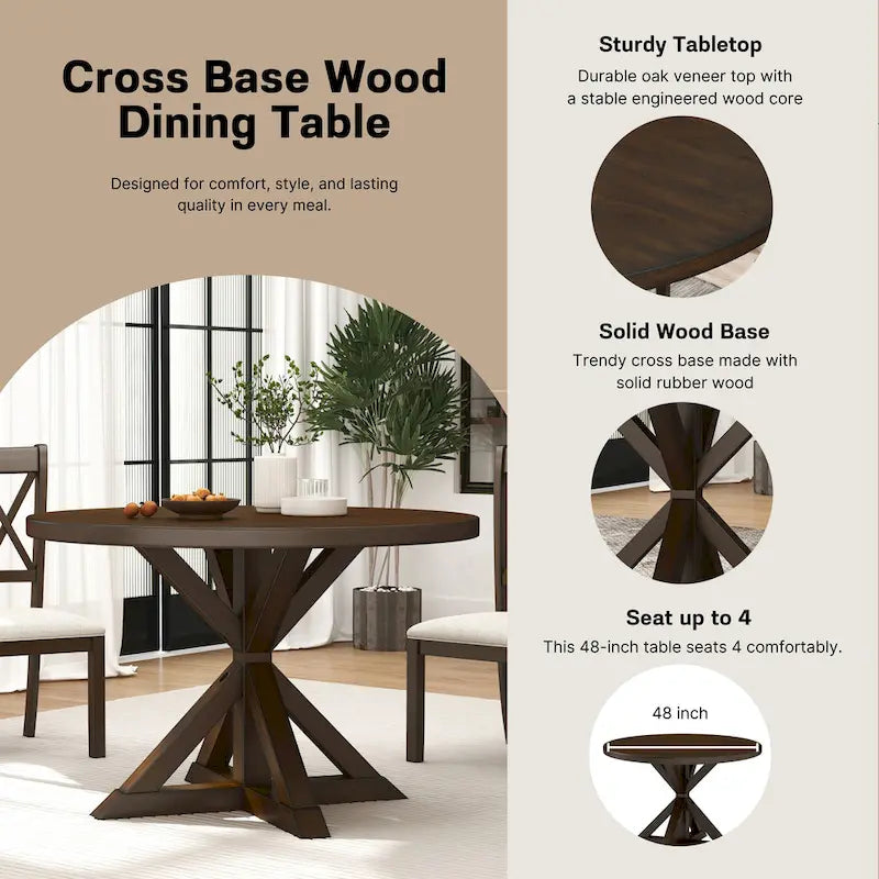 Round Cross-Buck Base Dining Table - 47.25 Diameter