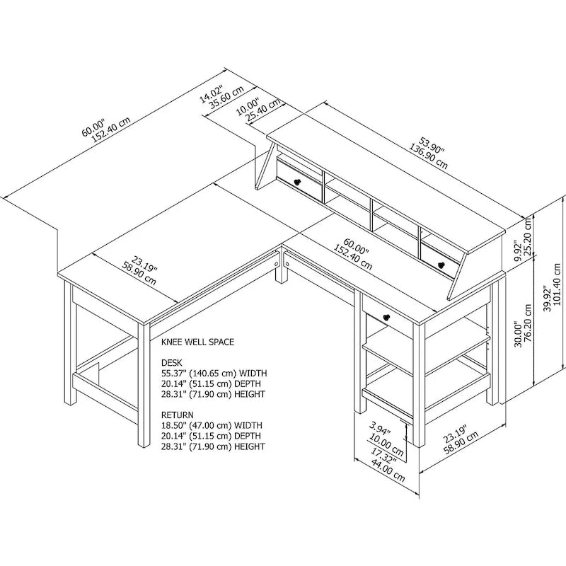 60W L Shaped Computer Desk with Organizer