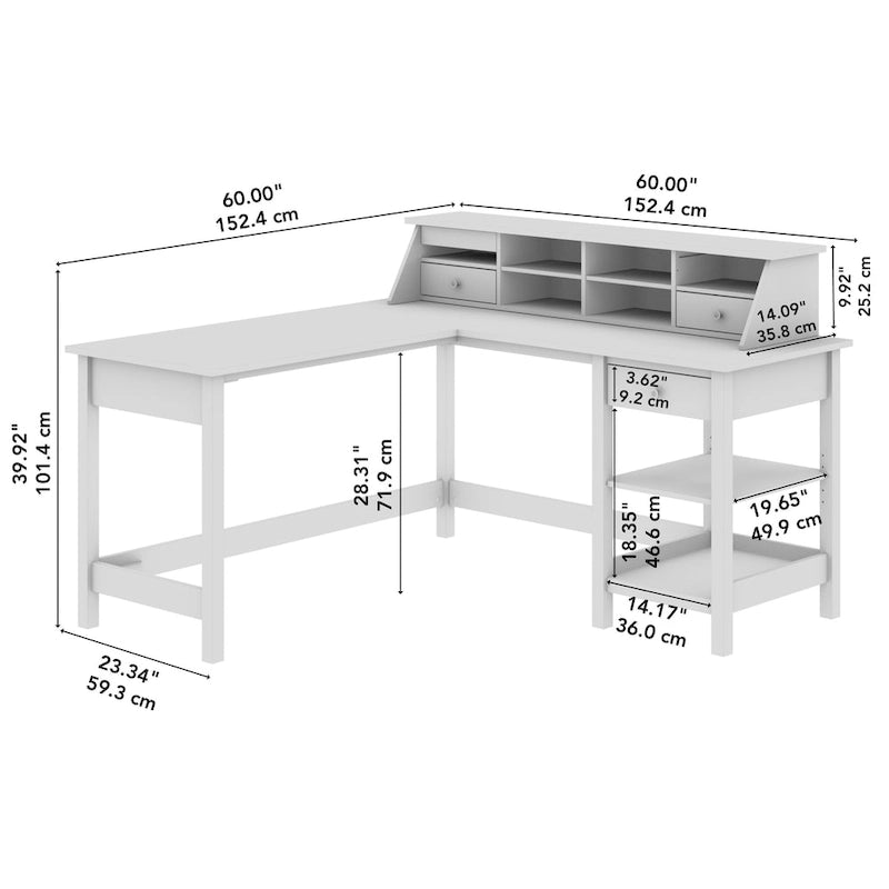 60W L Shaped Computer Desk with Organizer