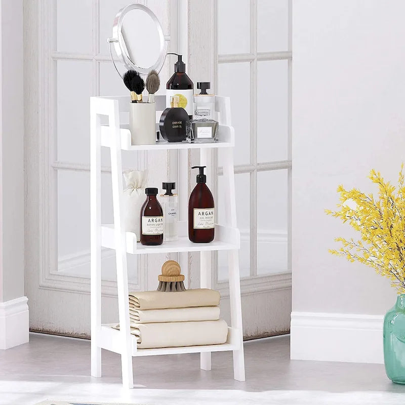3-Tier Ladder Shelf, Bathroom Shelf Freestanding, Open Wood Shelving Unit