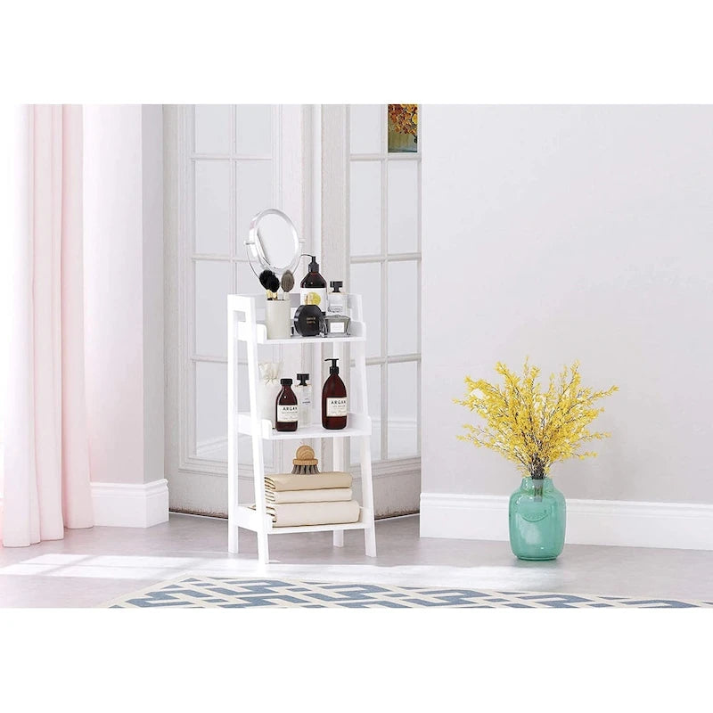 3-Tier Ladder Shelf, Bathroom Shelf Freestanding, Open Wood Shelving Unit