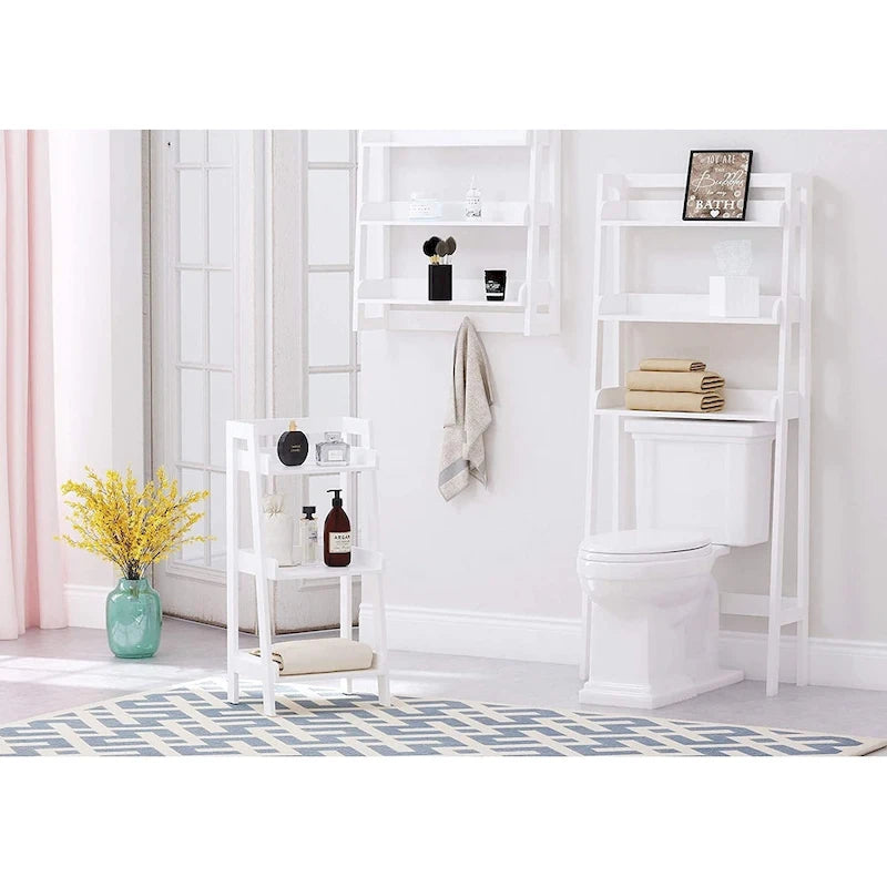 3-Tier Ladder Shelf, Bathroom Shelf Freestanding, Open Wood Shelving Unit