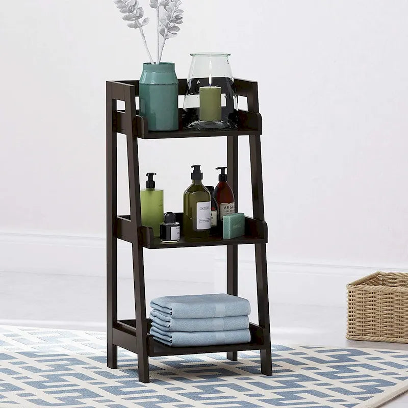 3-Tier Ladder Shelf, Bathroom Shelf Freestanding, Open Wood Shelving Unit