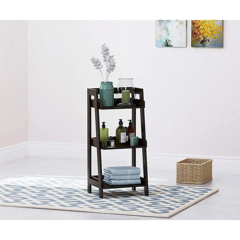 3-Tier Ladder Shelf, Bathroom Shelf Freestanding, Open Wood Shelving Unit