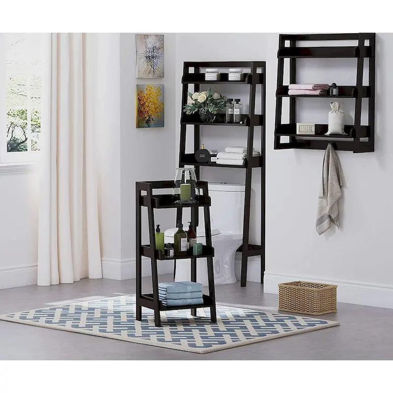 3-Tier Ladder Shelf, Bathroom Shelf Freestanding, Open Wood Shelving Unit