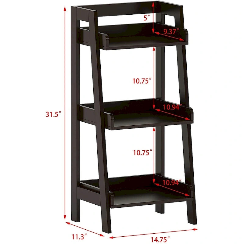 3-Tier Ladder Shelf, Bathroom Shelf Freestanding, Open Wood Shelving Unit