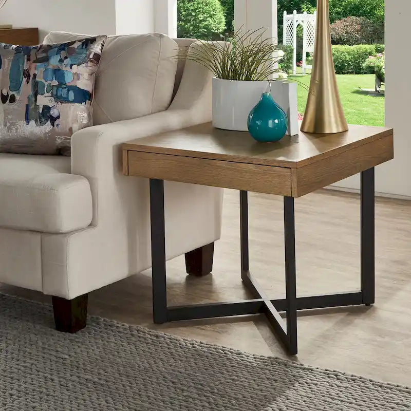 Wood Finish End Table with One Drawer