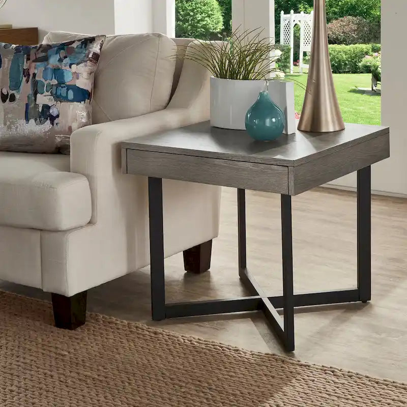 Wood Finish End Table with One Drawer