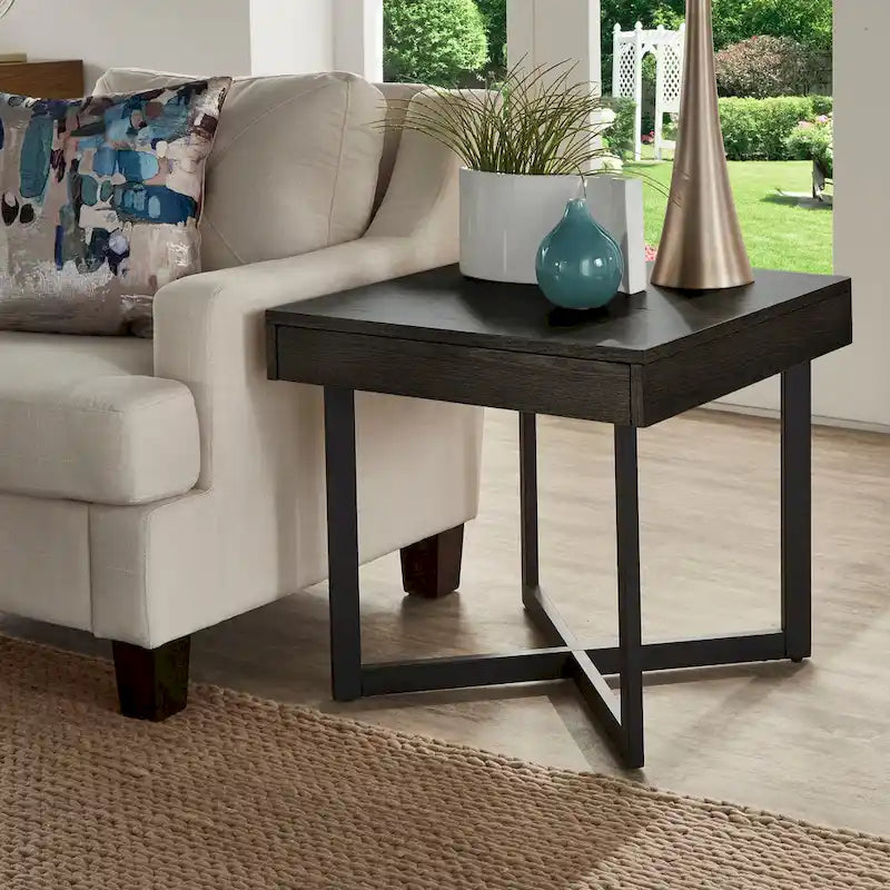 Wood Finish End Table with One Drawer