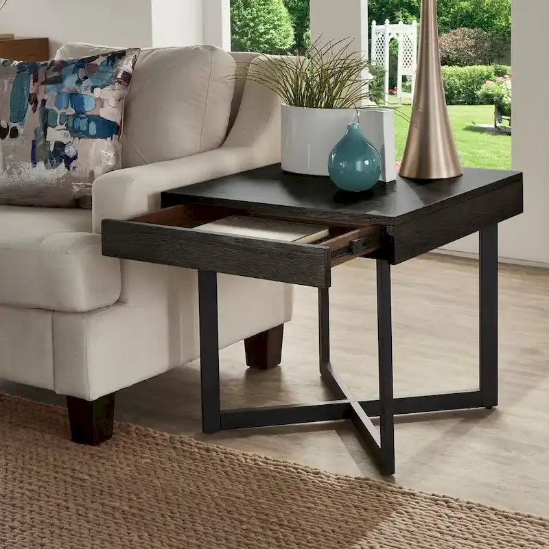 Wood Finish End Table with One Drawer