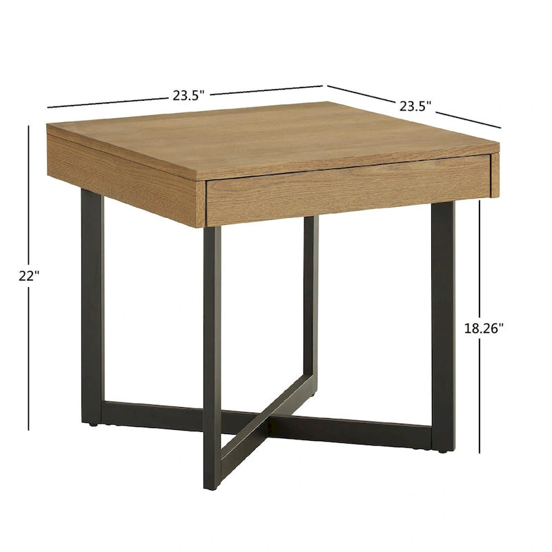 Wood Finish End Table with One Drawer
