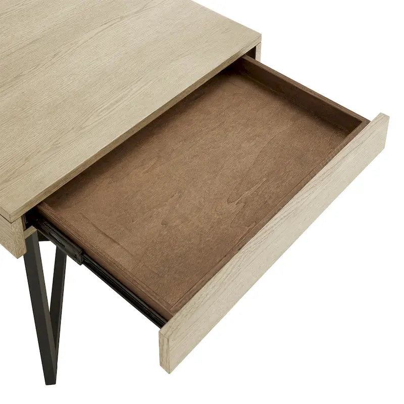 Wood Finish End Table with One Drawer