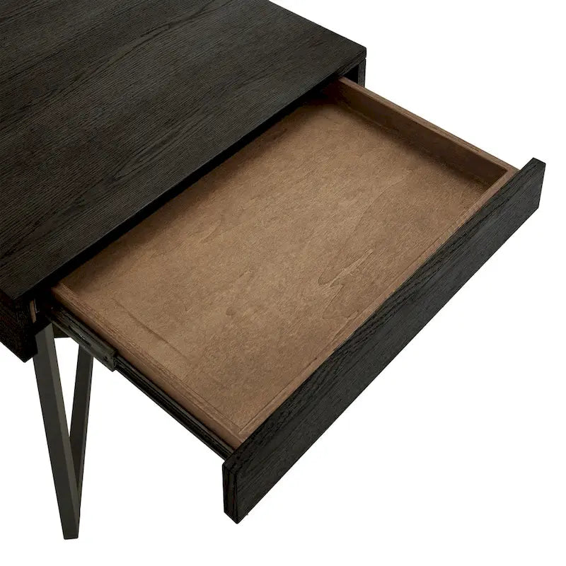 Wood Finish End Table with One Drawer