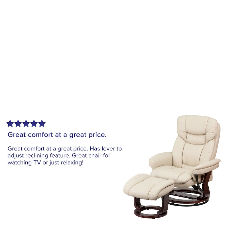 Contemporary Multi-Position Recliner and Curved Ottoman with Swivel Base - 34 - 44.5D x 33W x 41.25H