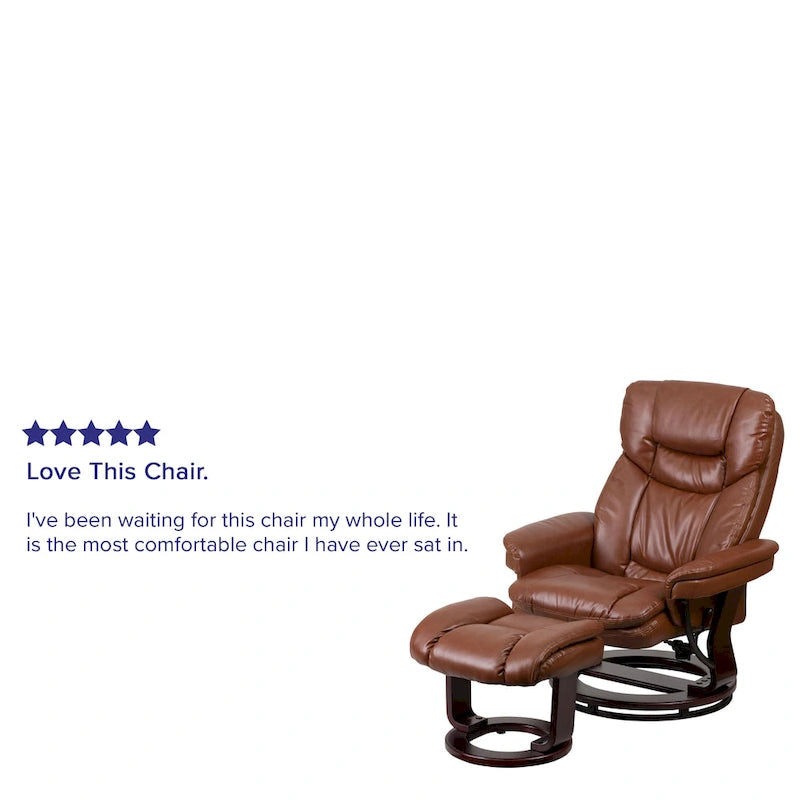 Contemporary Multi-Position Recliner and Curved Ottoman with Swivel Base - 34 - 44.5D x 33W x 41.25H