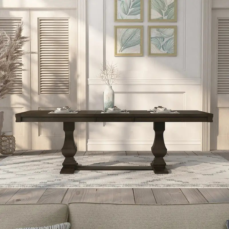 Ruddy Road Espresso 94" Expandable Wood Dining Table with Trestle Base