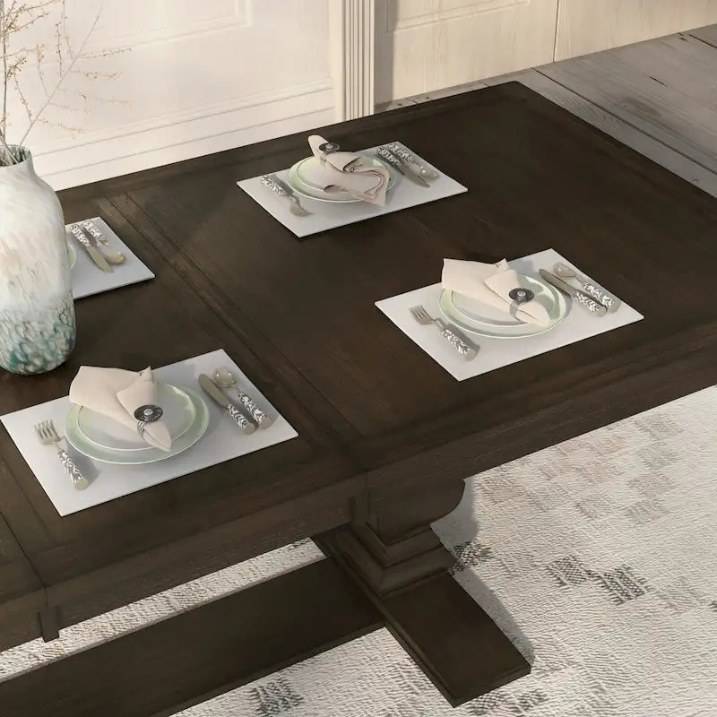 Ruddy Road Espresso 94" Expandable Wood Dining Table with Trestle Base