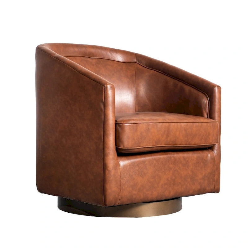 Barrel Accent Chair with 360 Swivel Vinyl Wrapped Base