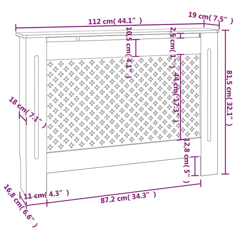 Radiator Cover Black 44.1x7.5x32.1 MDF