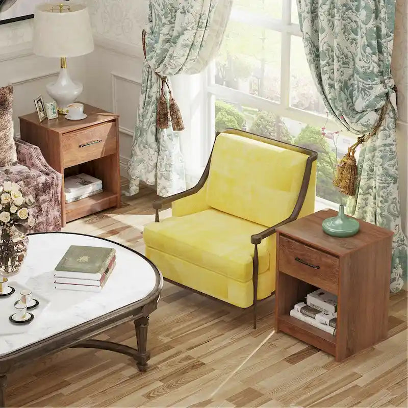 Nightstand with Drawer Storage Shelf Wooden End Side Table