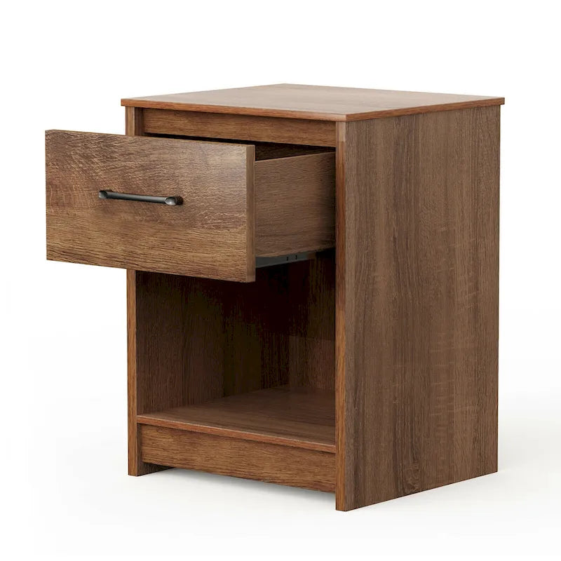Nightstand with Drawer Storage Shelf Wooden End Side Table