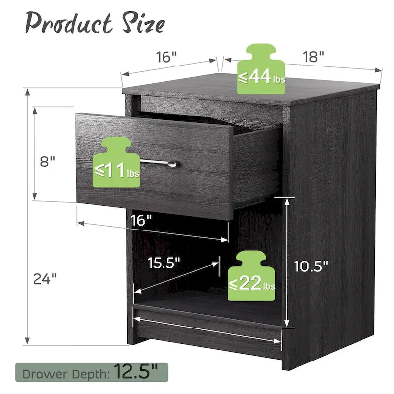 Nightstand with Drawer Storage Shelf Wooden End Side Table