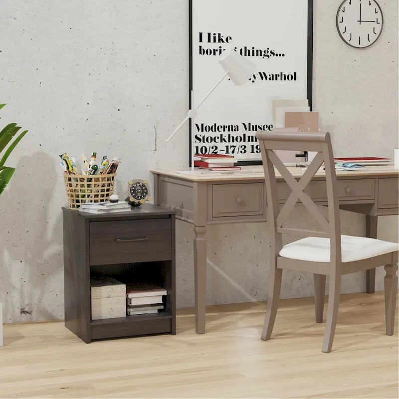 Nightstand with Drawer Storage Shelf Wooden End Side Table