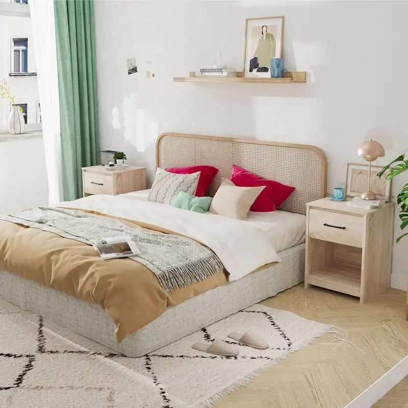 Nightstand with Drawer Storage Shelf Wooden End Side Table