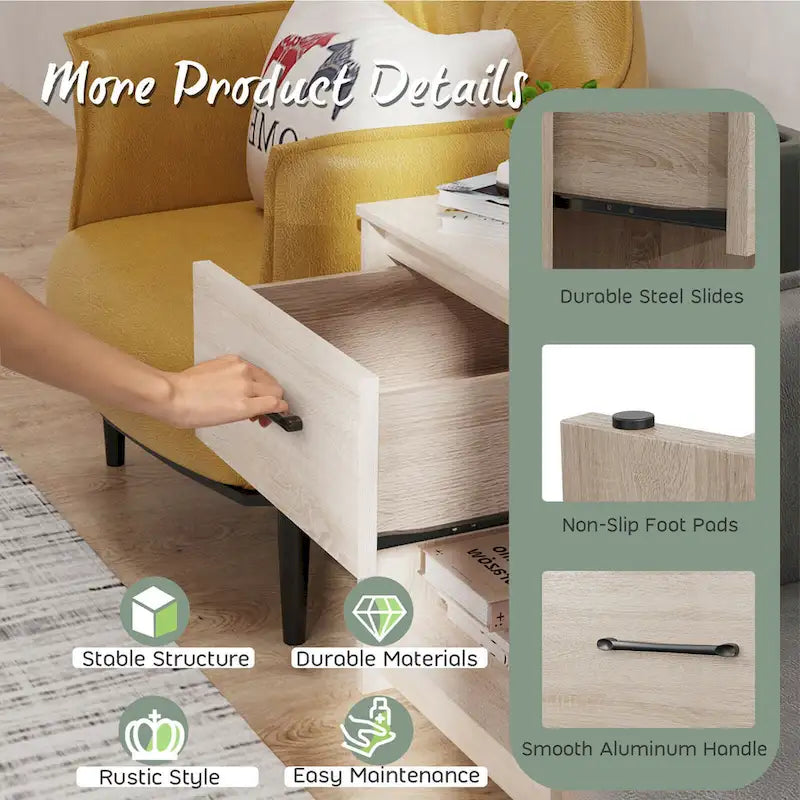 Nightstand with Drawer Storage Shelf Wooden End Side Table