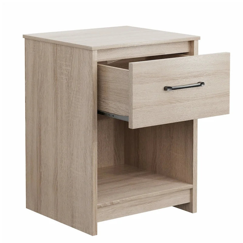 Nightstand with Drawer Storage Shelf Wooden End Side Table